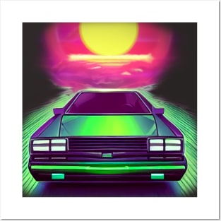 Synthwave Styled DeLorean Posters and Art